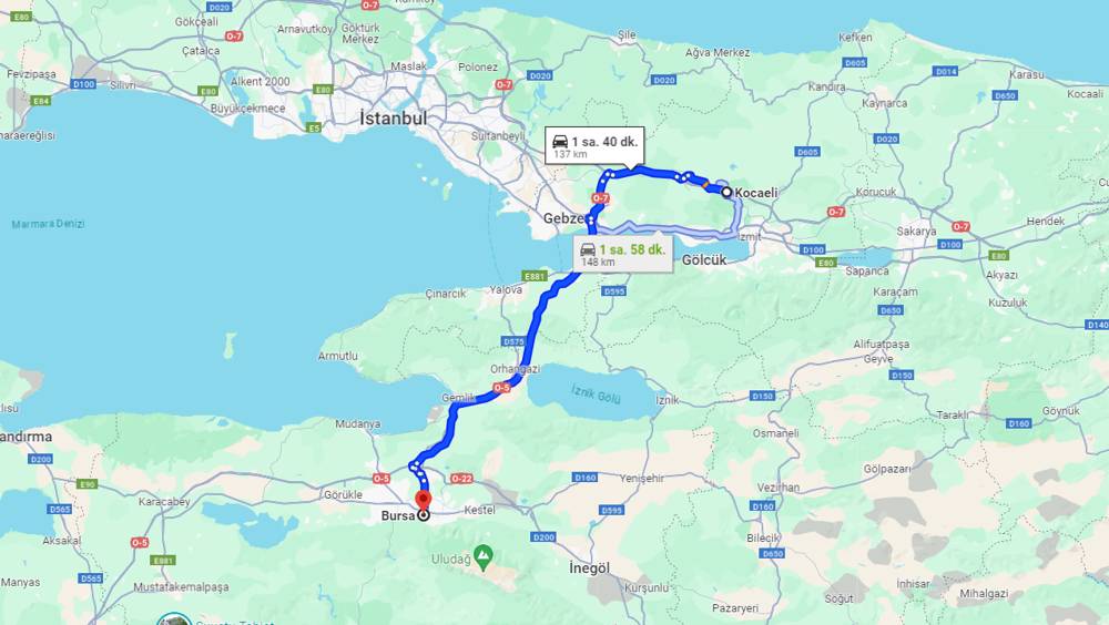 Kocaeli Bursa arası kaç km? Bursa Kocaeli arası kaç saat?