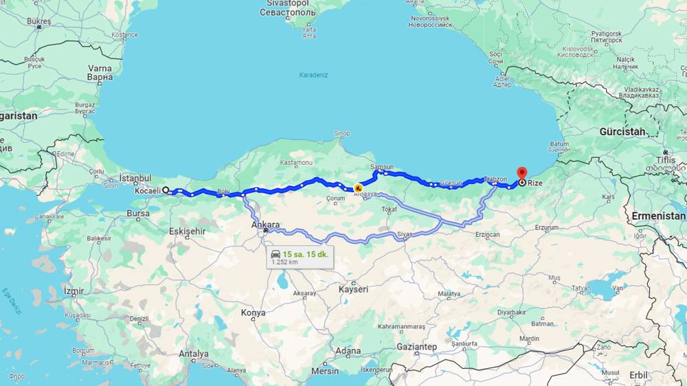 Kocaeli Rize arası kaç km? Rize Kocaeli arası kaç saat?