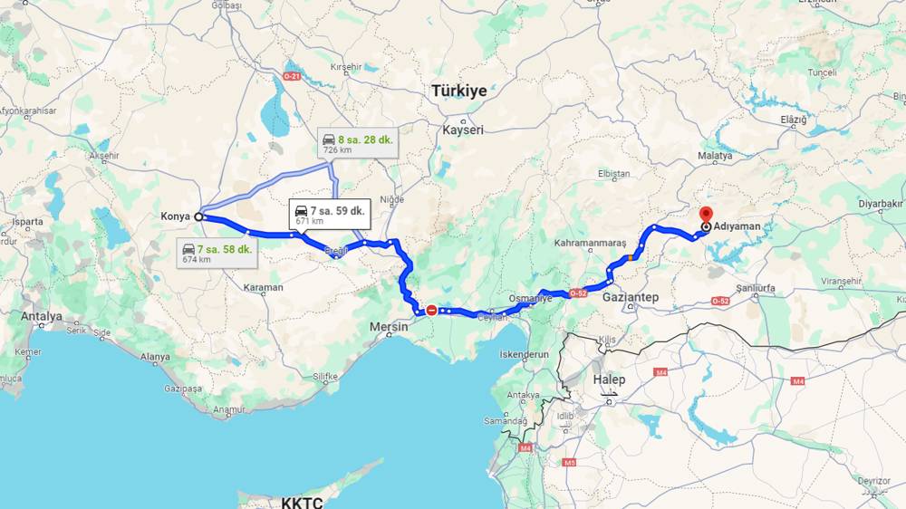 Konya Adıyaman arası kaç km? Adıyaman Konya arası kaç saat?