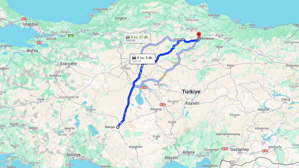 Konya Amasya arası kaç km? Amasya Konya arası kaç saat?