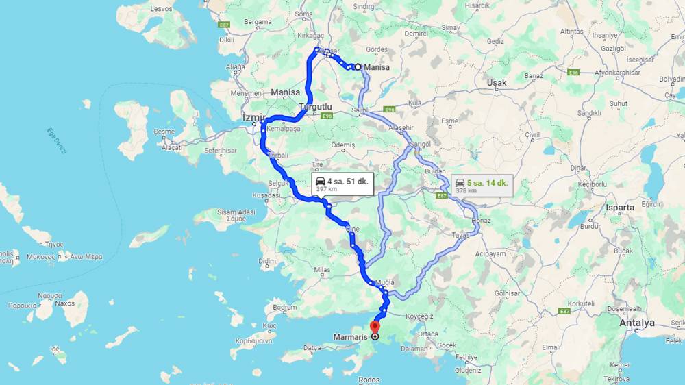 Manisa Marmaris arası kaç km? Marmaris Manisa arası kaç saat?