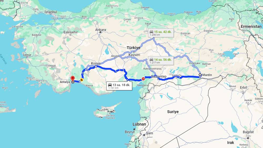 Mardin Antalya arası kaç km? Antalya Mardin arası kaç saat?