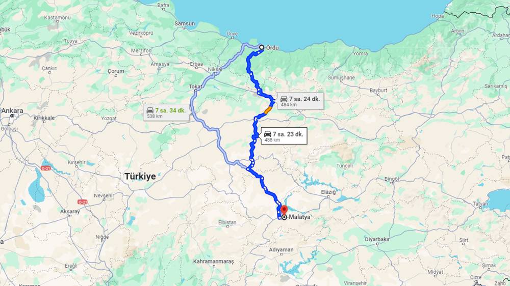 Ordu Malatya arası kaç km? Malatya Ordu arası kaç saat?