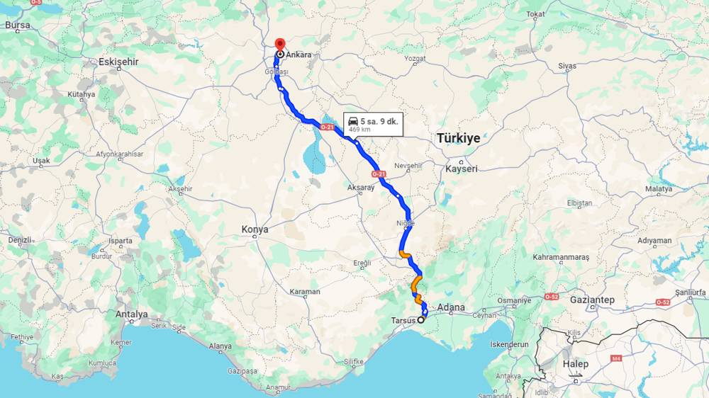 Tarsus Ankara arası kaç km? Ankara Tarsus arası kaç saat?