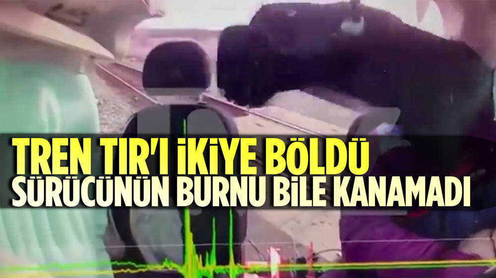 Tren TIR'ı böyle ikiye böldü