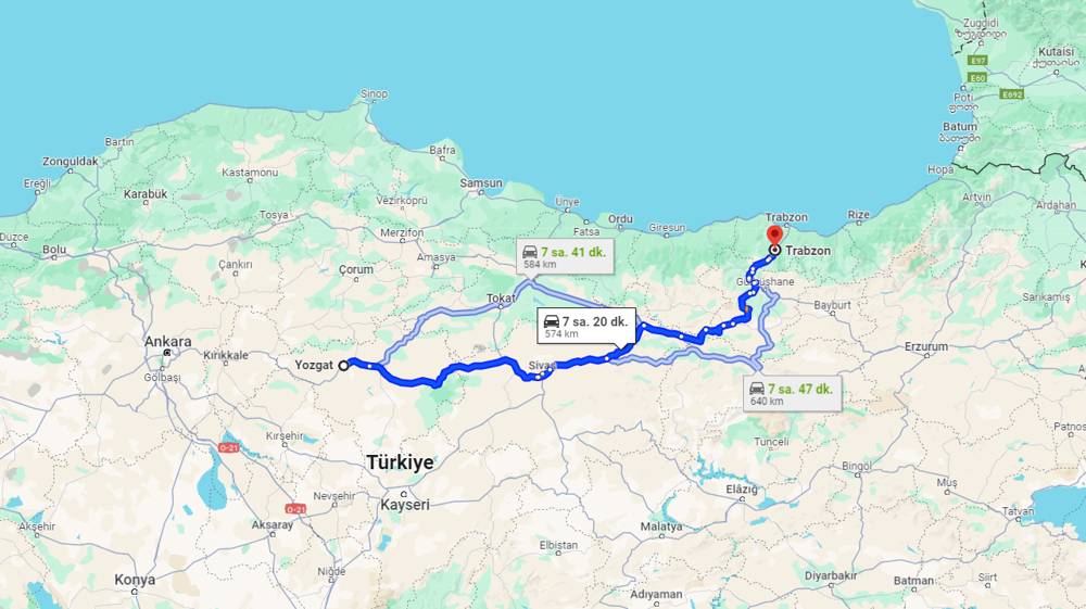 Yozgat Trabzon arası kaç km? Trabzon Yozgat arası kaç saat?