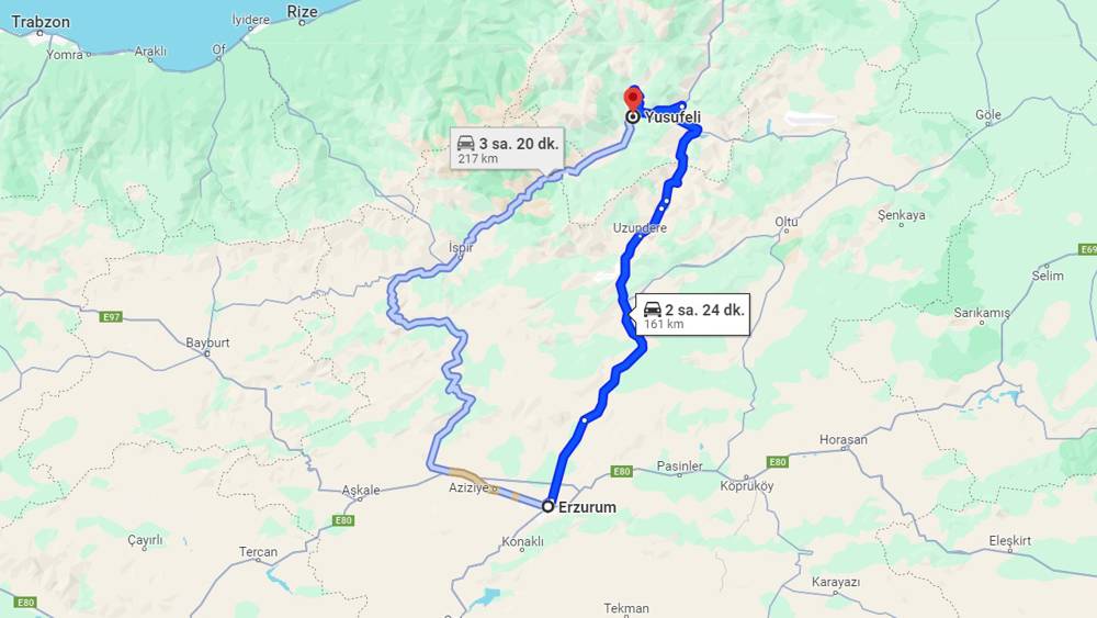 Erzurum Yusufeli arası kaç km? Yusufeli Erzurum arası kaç saat?