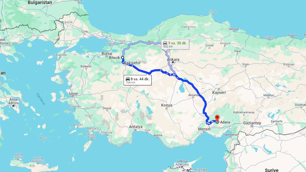 Bilecik Adana arası kaç km? Adana Bilecik arası kaç saat?