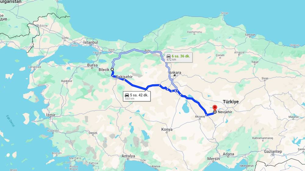 Bilecik Nevşehir arası kaç km? Nevşehir Bilecik arası kaç saat?