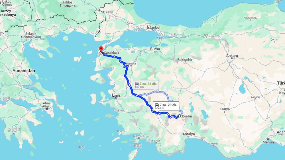 Burdur Çanakkale arası kaç km? Çanakkale Burdur arası kaç saat?