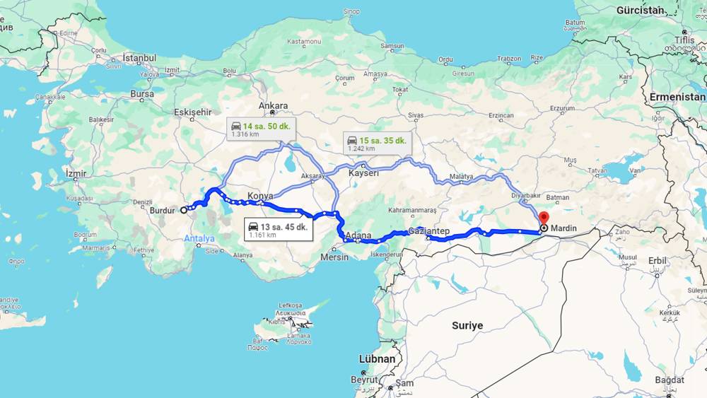 Burdur Mardin arası kaç km? Mardin Burdur arası kaç saat?