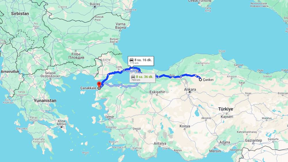 Çankırı Çanakkale arası kaç km? Çanakkale Çankırı arası kaç saat?