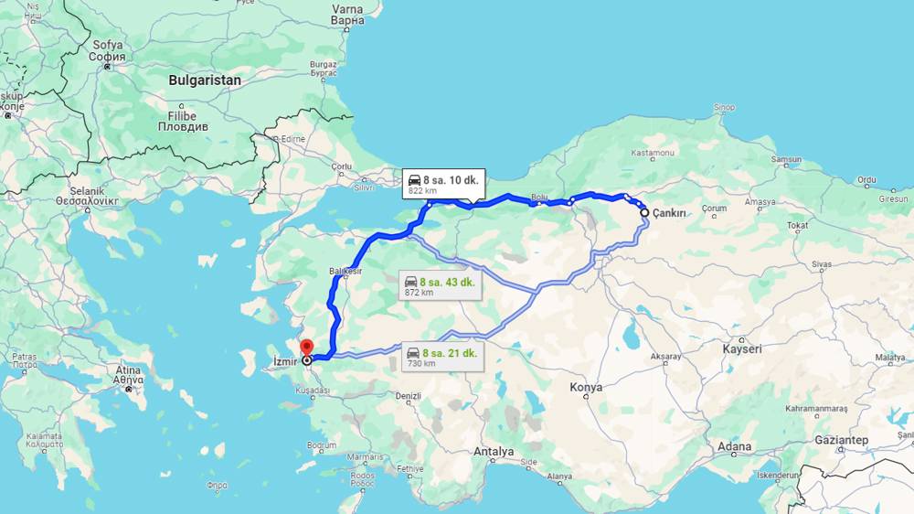 Çankırı İzmir arası kaç km? İzmir Çankırı arası kaç saat?