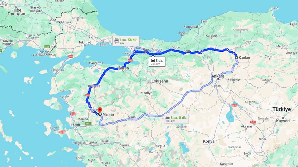 Çankırı Manisa arası kaç km? Manisa Çankırı arası kaç saat?