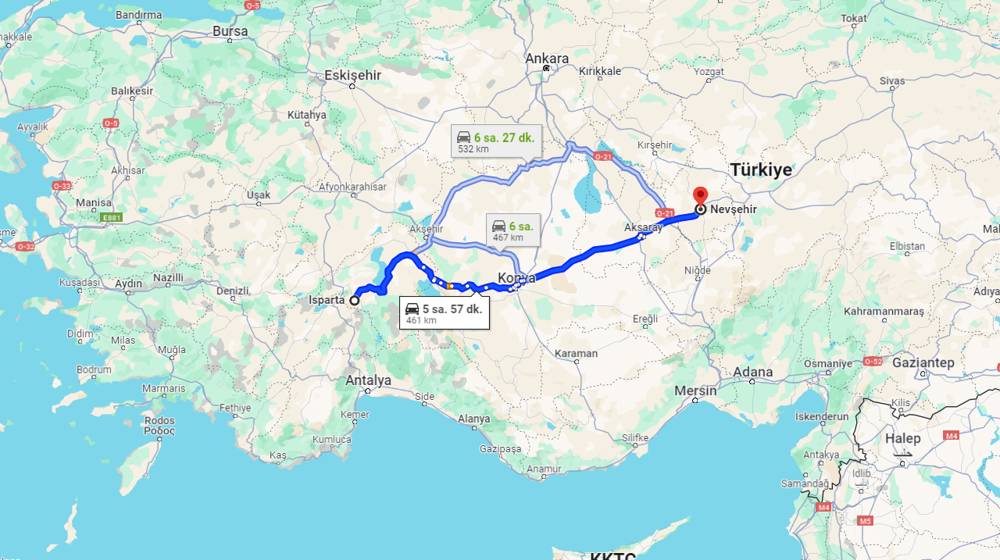 Isparta Nevşehir arası kaç km? Nevşehir Isparta arası kaç saat?