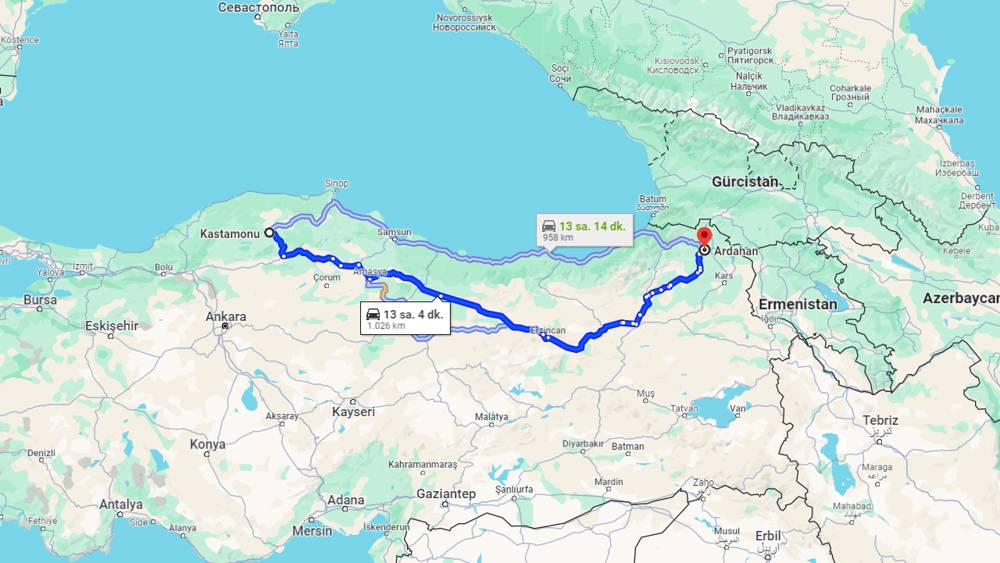 Kastamonu Ardahan arası kaç km? Ardahan Kastamonu arası kaç saat?