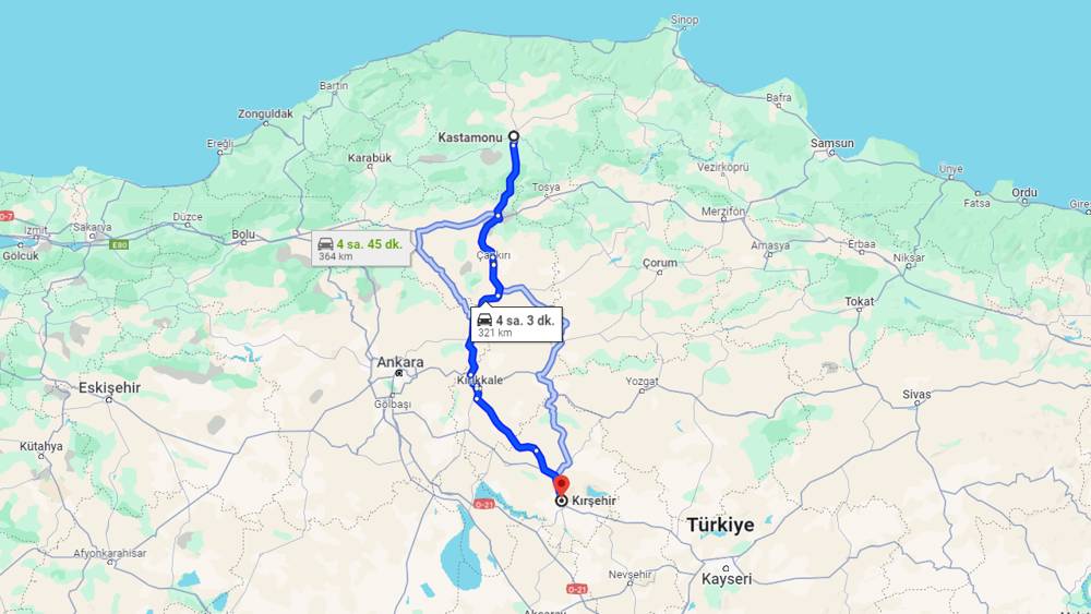 Kastamonu Kırşehir arası kaç km? Kırşehir Kastamonu arası kaç saat?