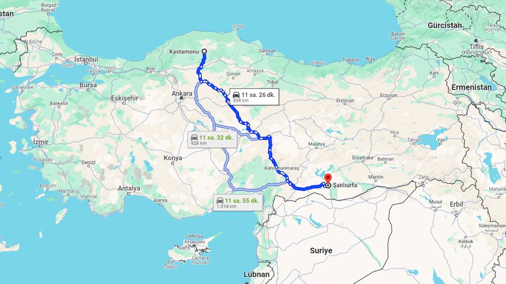 Kastamonu Şanlıurfa arası kaç km? Şanlıurfa Kastamonu arası kaç saat?