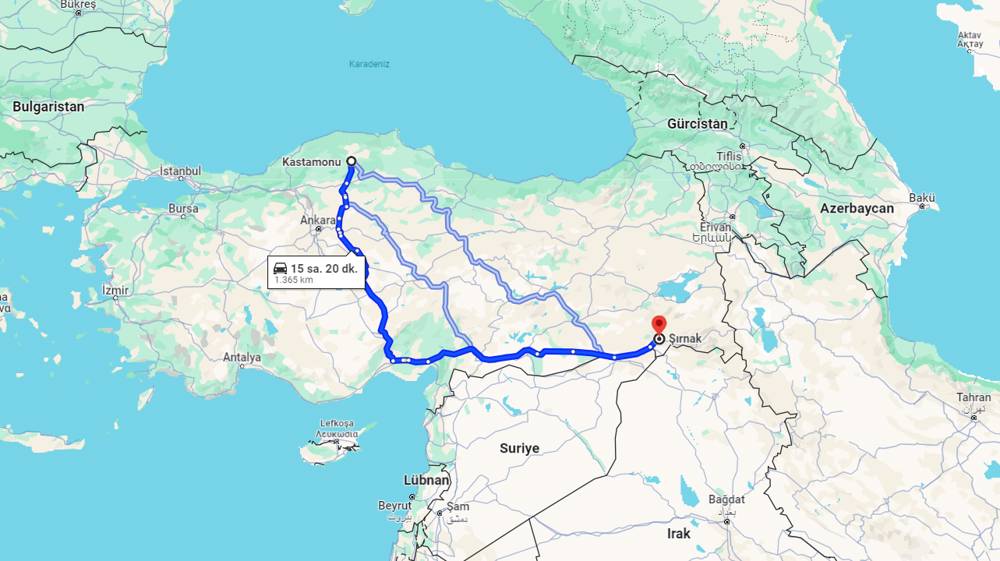 Kastamonu Şırnak arası kaç km? Şırnak Kastamonu arası kaç saat?