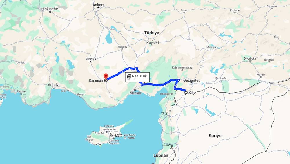 Kilis Karaman arası kaç km? Karaman Kilis arası kaç saat?