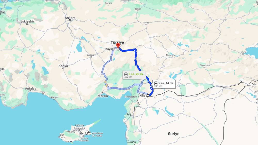 Kilis Kayseri arası kaç km? Kayseri Kilis arası kaç saat?