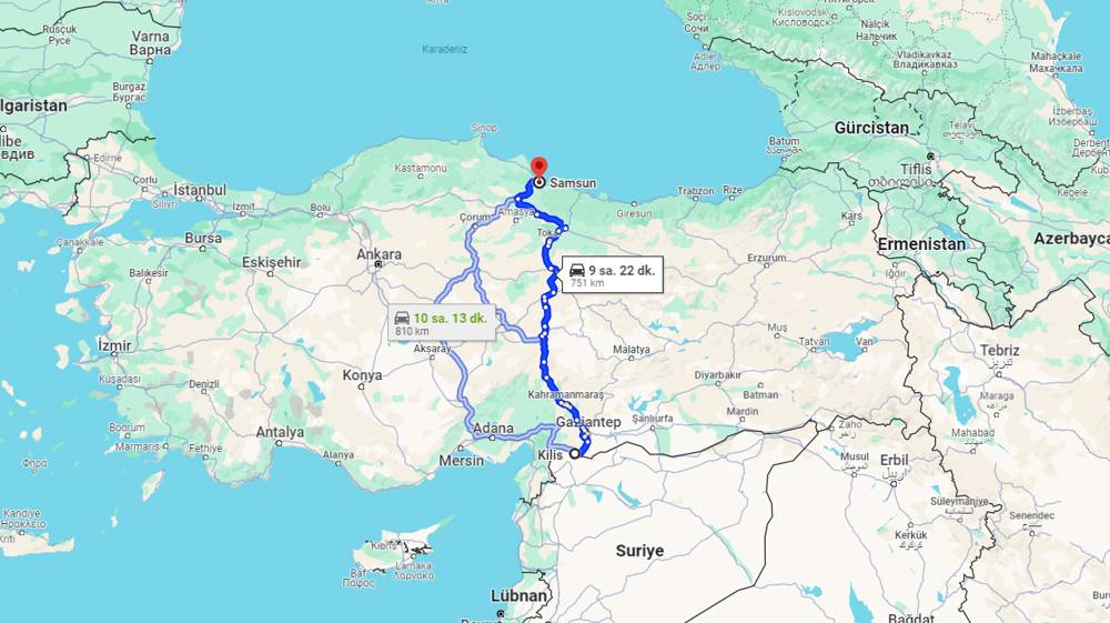 Kilis Samsun arası kaç km? Samsun Kilis arası kaç saat?