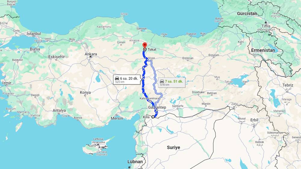 Kilis Tokat arası kaç km? Tokat Kilis arası kaç saat?