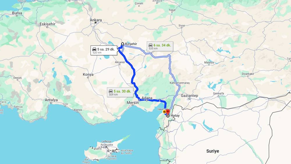 Kırşehir Hatay arası kaç km? Hatay Kırşehir arası kaç saat?