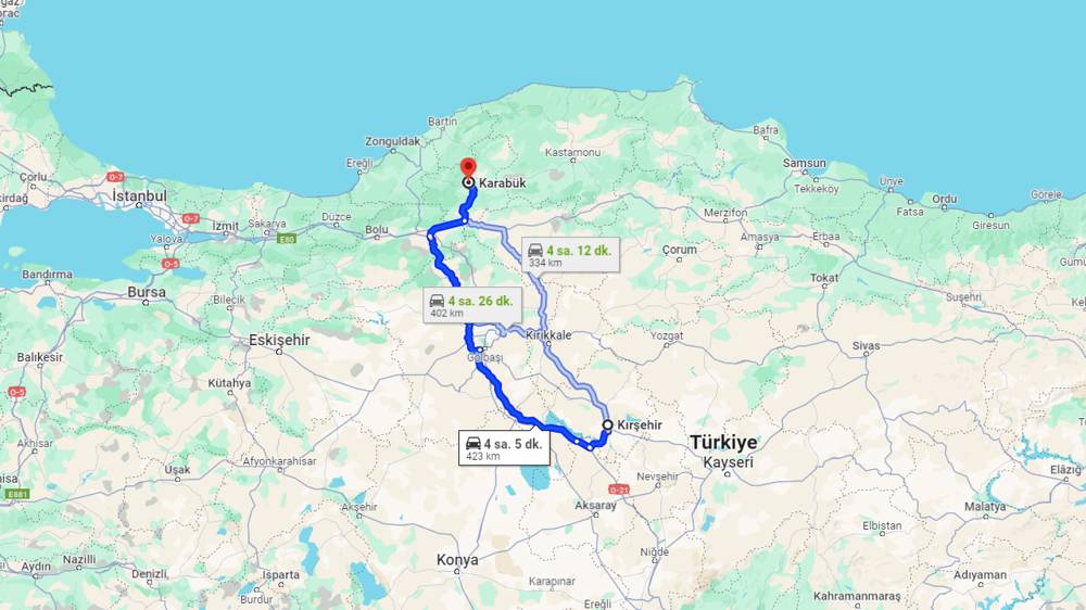 Kırşehir Karabük arası kaç km? Karabük Kırşehir arası kaç saat?