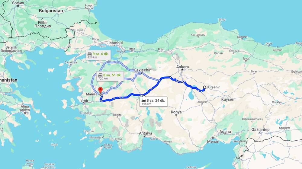 Kırşehir Manisa arası kaç km? Manisa Kırşehir arası kaç saat?