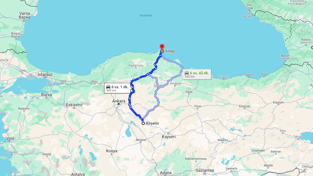 Kırşehir Sinop arası kaç km? Sinop Kırşehir arası kaç saat?