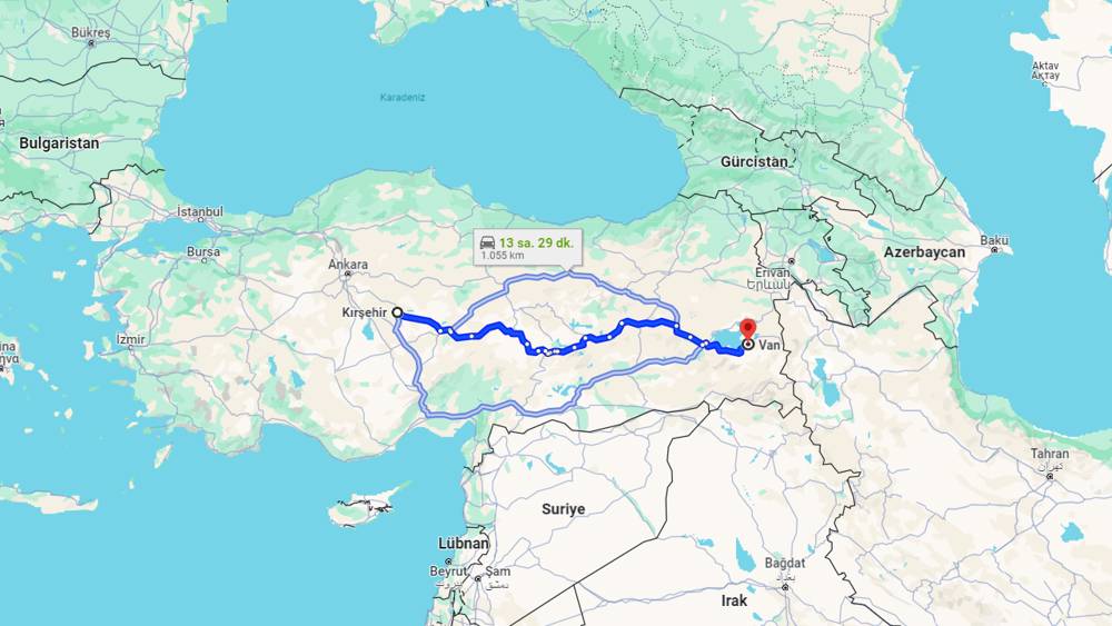 Kırşehir Van arası kaç km? Van Kırşehir arası kaç saat?