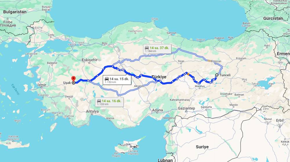 Tunceli Uşak arası kaç km? Uşak Tunceli arası kaç saat?