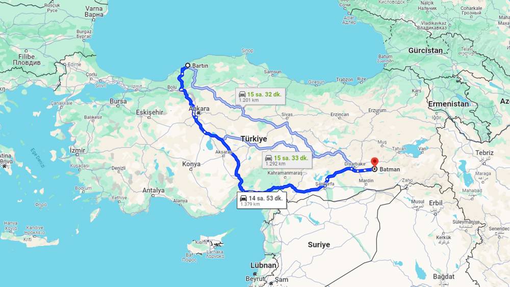 Bartın Batman arası kaç km? Batman Bartın arası kaç saat?