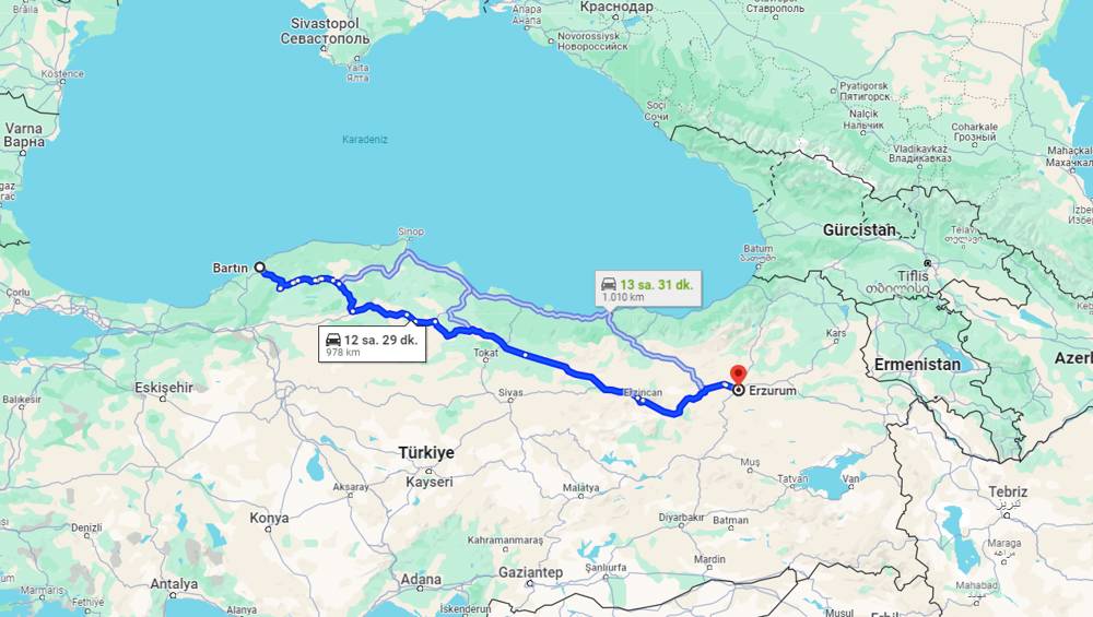 Bartın Erzurum arası kaç km? Erzurum Bartın arası kaç saat?