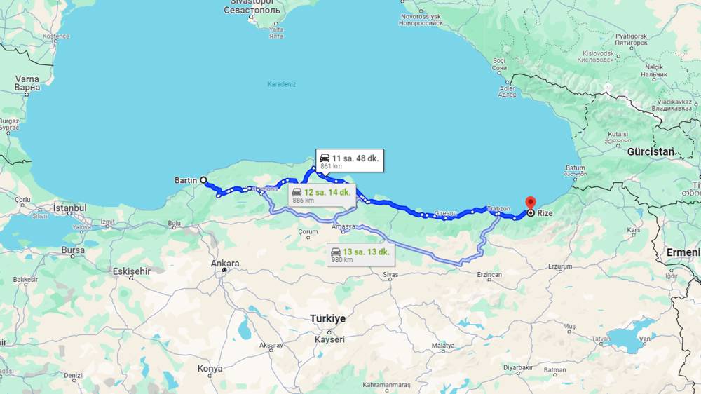 Bartın Rize arası kaç km? Rize Bartın arası kaç saat?