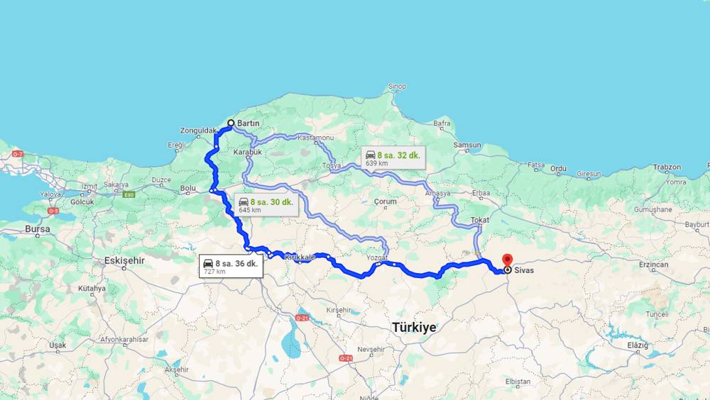 Bartın Sivas arası kaç km? Sivas Bartın arası kaç saat?