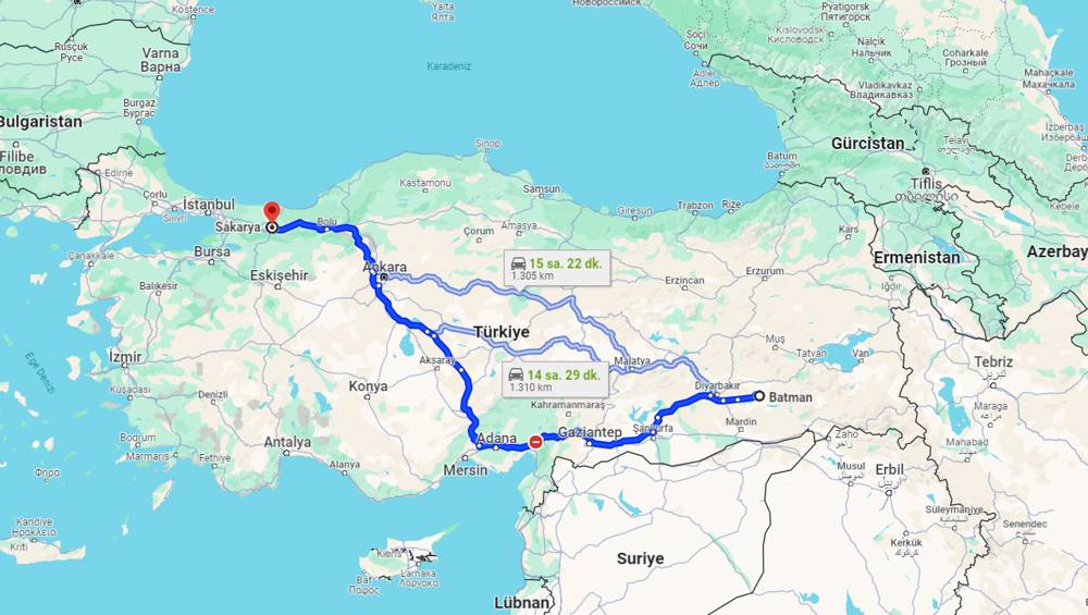 Batman Sakarya arası kaç km? Sakarya Batman arası kaç saat?