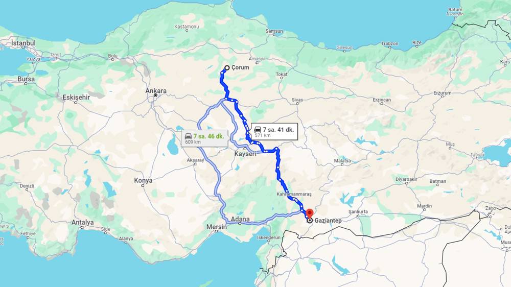 Çorum Gaziantep arası kaç km? Gaziantep Çorum arası kaç saat?