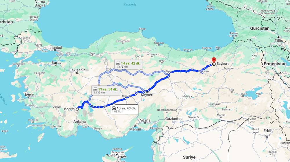 Isparta Bayburt arası kaç km? Bayburt Isparta arası kaç saat?