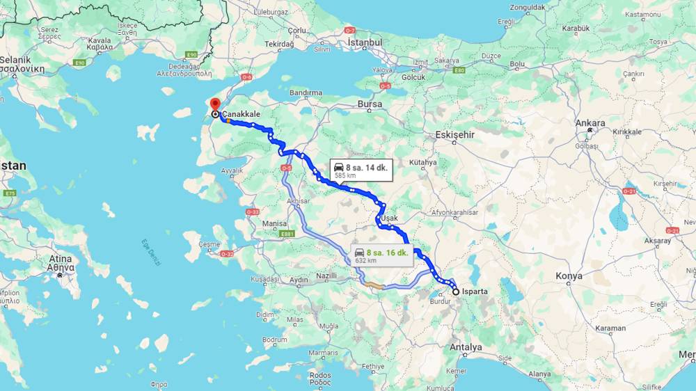 Isparta Çanakkale arası kaç km? Çanakkale Isparta arası kaç saat?