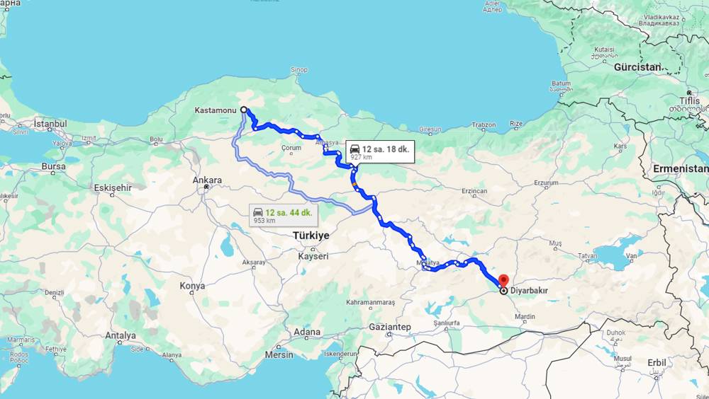 Kastamonu Diyarbakır arası kaç km? Diyarbakır Kastamonu arası kaç saat?