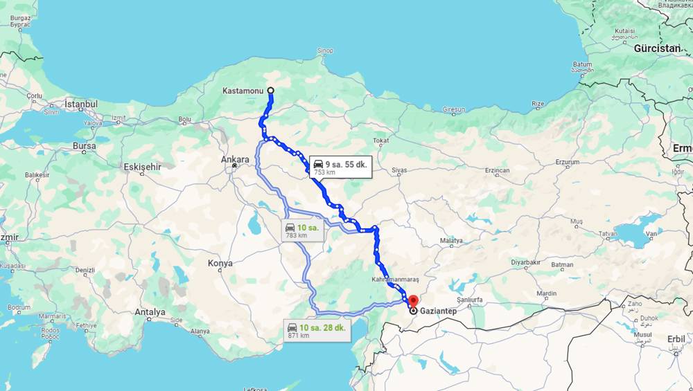 Kastamonu Gaziantep arası kaç km? Gaziantep Kastamonu arası kaç saat?