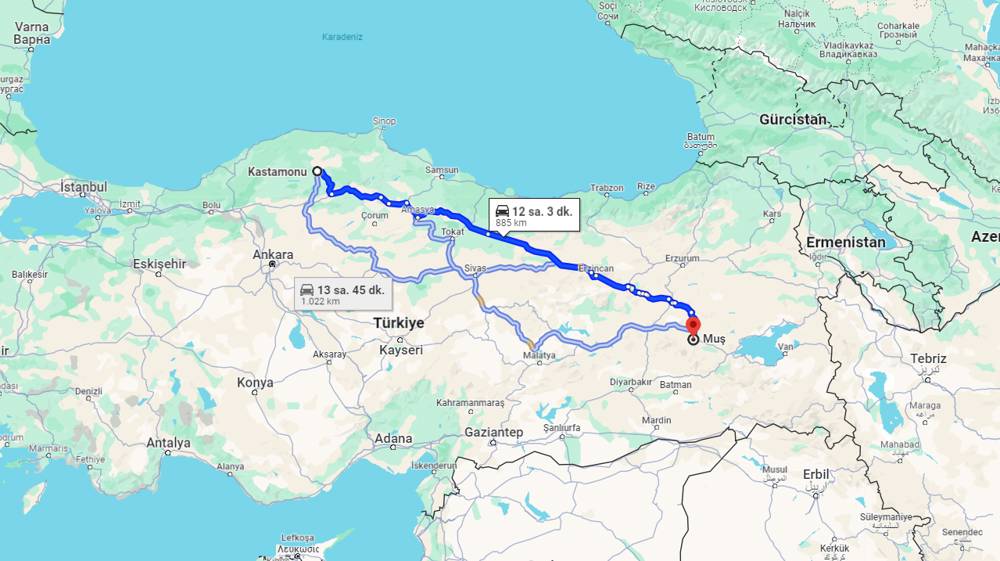 Kastamonu Muş arası kaç km? Muş Kastamonu arası kaç saat?