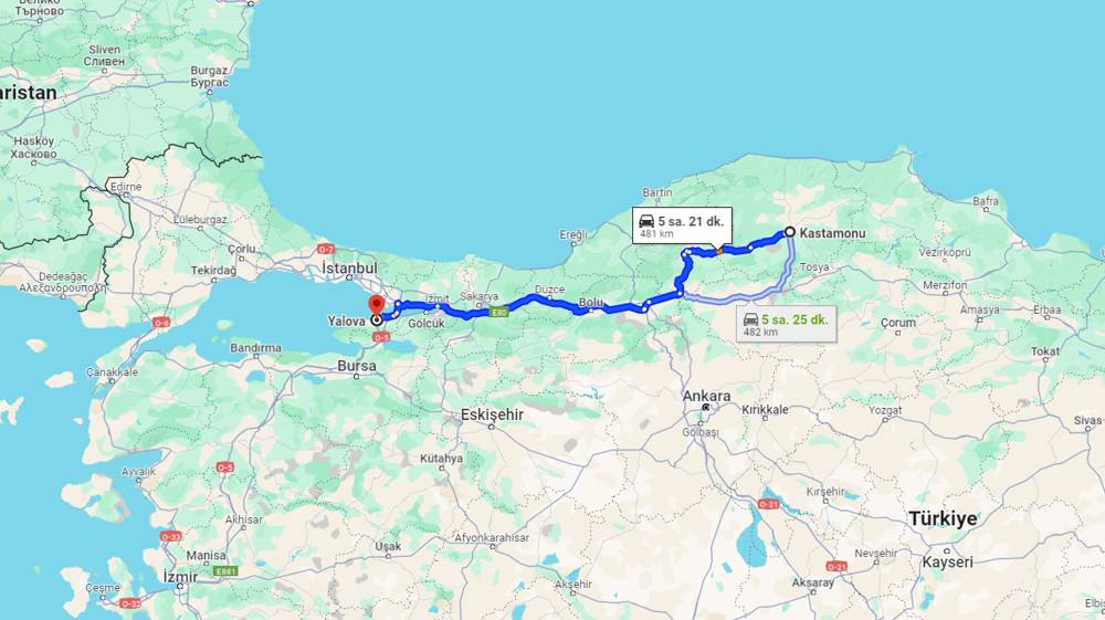 Kastamonu Yalova arası kaç km? Yalova Kastamonu arası kaç saat?