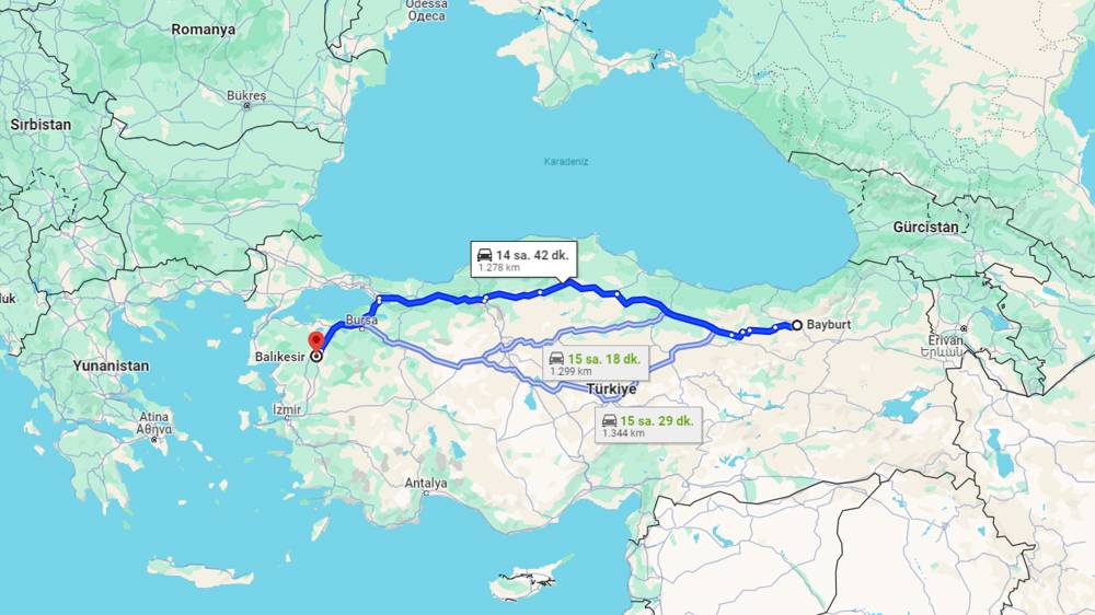 Bayburt Balıkesir arası kaç km? Balıkesir Bayburt arası kaç saat?