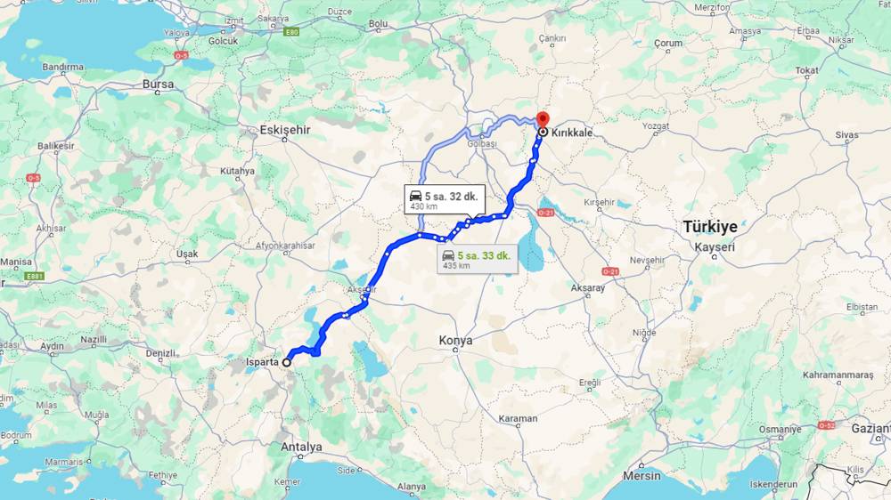 Isparta Kırıkkale arası kaç km? Kırıkkale Isparta arası kaç saat?