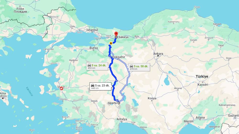 Isparta Sakarya arası kaç km? Sakarya Isparta arası kaç saat?