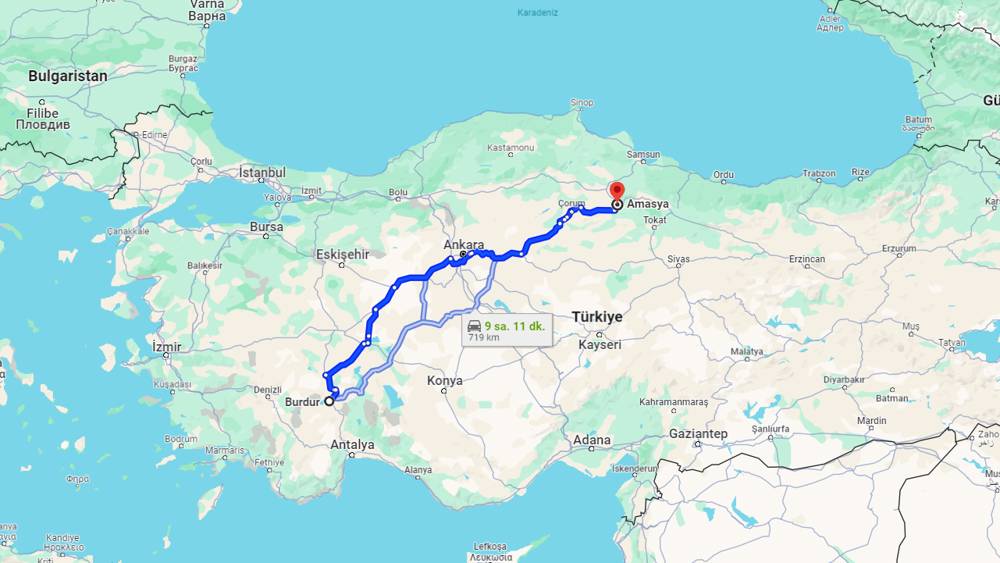 Burdur Amasya arası kaç km? Amasya Burdur arası kaç saat?