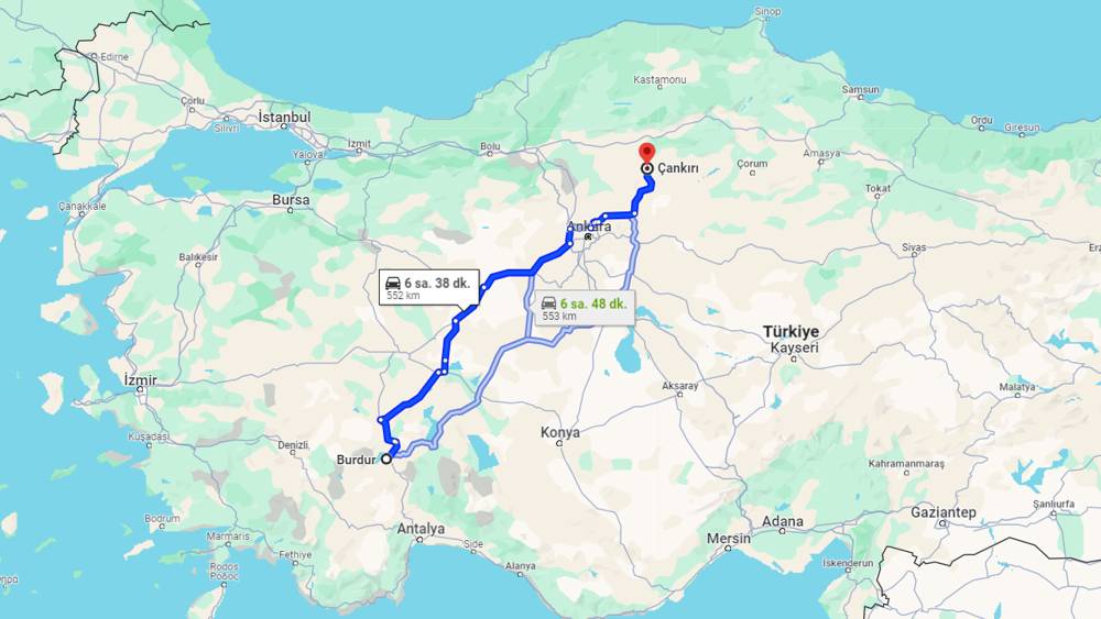 Burdur Çankırı arası kaç km? Çankırı Burdur arası kaç saat?